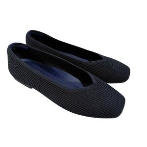 Vivaia Navy Blue Ribbed Knit Square Toe Flats Sustainable Slip On Shoe Size 36.5